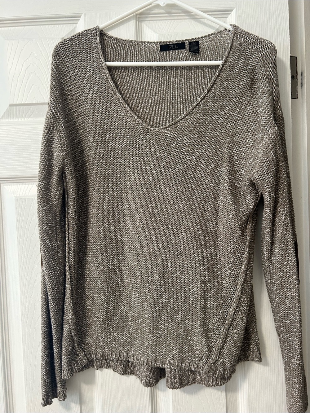 RDI Women's V-Neck Knit Sweater in Taupe Gray